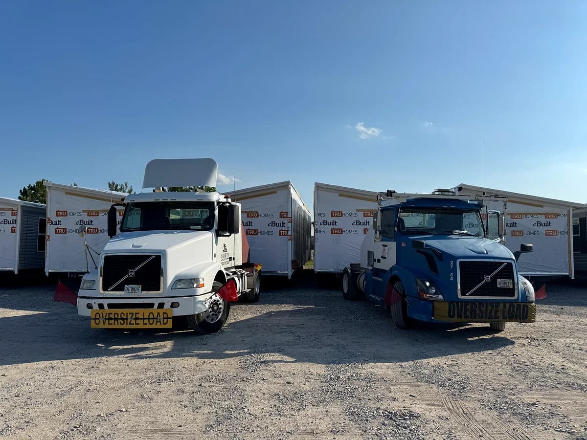 Trinity Services fleet, two Volvo trucks ready for transport